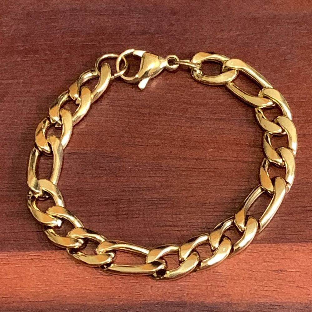 New Extra Small Gold Plated Stainless Steel 8mm Figaro Chain Bracelet